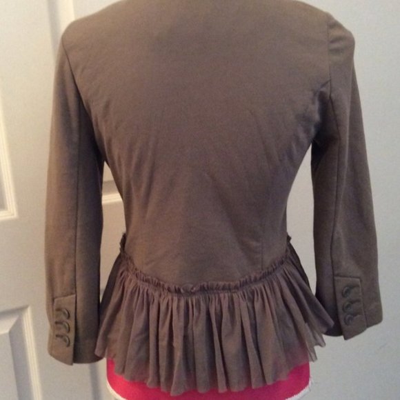 Free People Army Green Military Style Peplum Ruffle Jacket - Picture 3 of 5